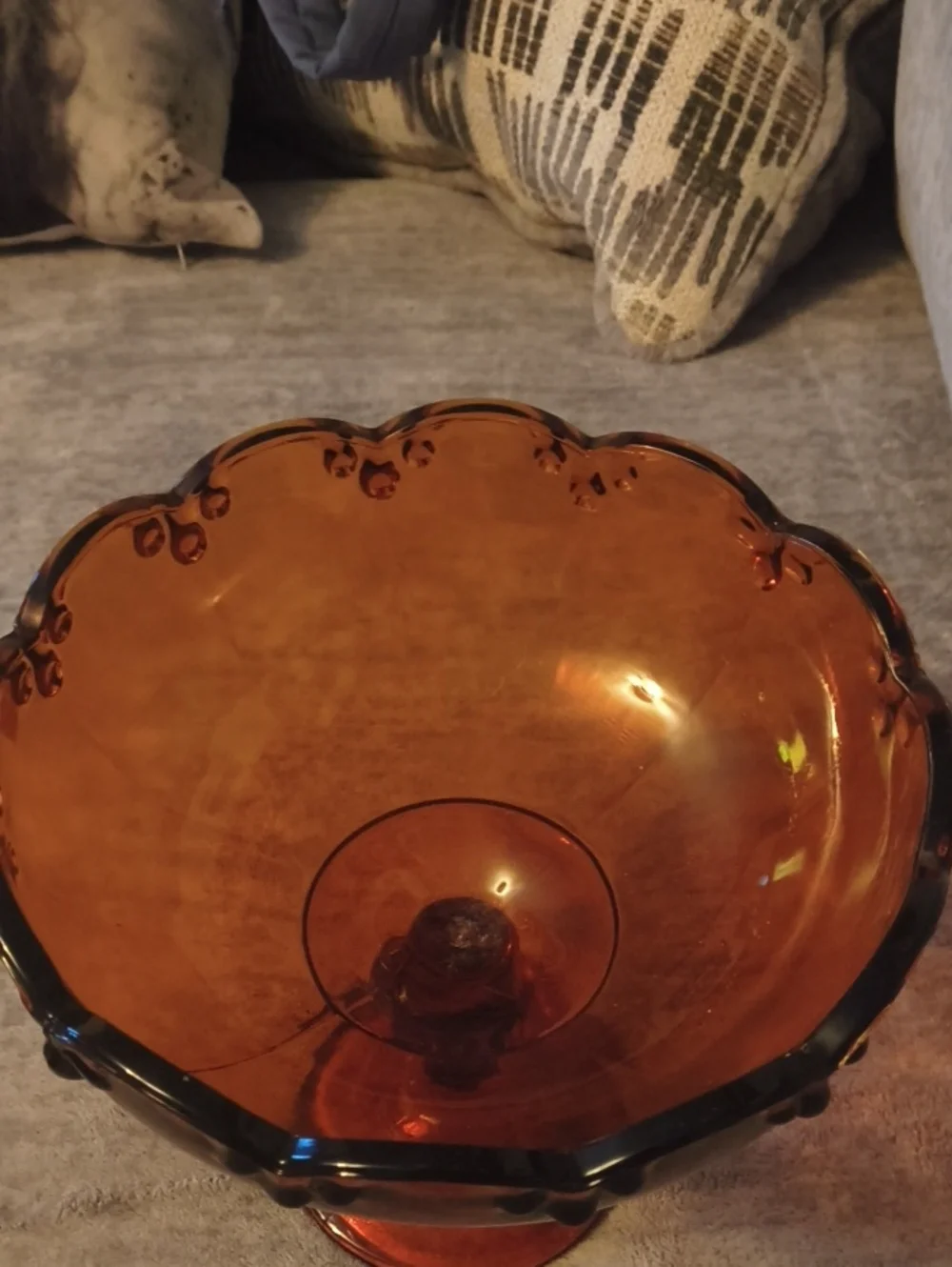 Amber Glass Compote Pedestal Bowl - Elegant Home Accent